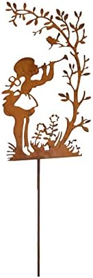 Metal Girl and Cat Decorative Garden Stakes,Rust Outdoor Garden Decor for Lawn Garden Yard Patio (Girl Playing Flute) by BOOMLATU-BuildingYourHome