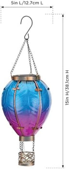 Regal Art & Gift Hot Air Balloon Solar Lantern – Hanging Solar-Powered LED Lights, Waterproof Portable Decorative Outdoor Lamp Made of Metal & Glass for Garden, Patios & Pathway – Blue (Small) - Image 3