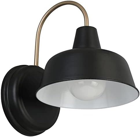 Design House Mason Farmhouse Gooseneck Barn Light, Outdoor Exterior Porch or Patio Wall Light Fixture, Black and Gold, 8 Inch Diameter, 1-Pack, 588285 by DesignHouse