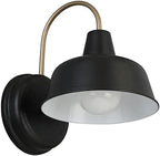 Design House Mason Farmhouse Gooseneck Barn Light, Outdoor Exterior Porch or Patio Wall Light Fixture, Black and Gold, 8 Inch Diameter, 1-Pack, 588285 by DesignHouse