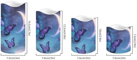 Blue Butterfly Moon Candles with Remote Timer Battery Powered LED Candles Color Changing Pillar Electric Fake Candles Bulk for Indoor Set of 4 - Image 2