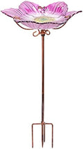 26" Glass Bird Bath, Outdoor Birdbath Bird Feeder Pink Flower Metal Stake by DREAMGARDEN
