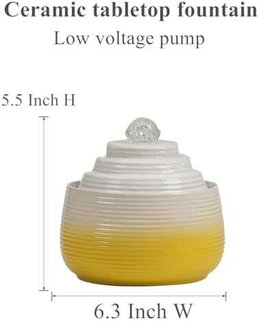 Indoor and Outdoor Fountain Water Feature Fall Ceramic Home Office Decoration mini Tabletop Desktop (Yellow with Ball S092) - Image 5