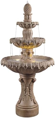 John Timberland Ibiza 62" Sandstone 3-Tier LED Outdoor Floor Large Fountain by JohnTimberland