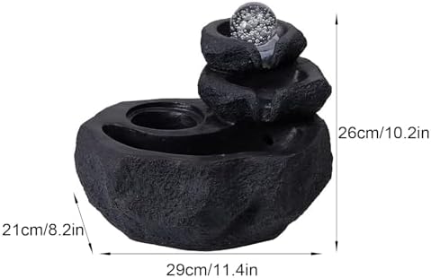Resin Stone Waterfall Outdoor Fountain, Indoor Water Fountain Tabletop, with LED Light, Rolling Ball, Bird Design for Home Decor, Office, Backyard(Black,Small) - Image 2