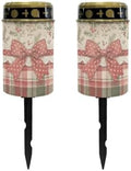 Poceacles Christmas Solar Lights Outdoor Grave Candle for Cemetery Decoration Solar Outdoor Lights for Garden Lawn Backyard Pathway Decor, Christmas Bow Plaid Holly, 2 Pack by Poceacles