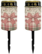Poceacles Christmas Solar Lights Outdoor Grave Candle for Cemetery Decoration Solar Outdoor Lights for Garden Lawn Backyard Pathway Decor, Christmas Bow Plaid Holly, 2 Pack by Poceacles