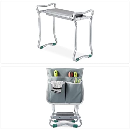 Relaxdays Garden Kneeler, with Pouches for Tools, Padded, Gardening & Weeding, up to 150 kg, Folding Mat, Silver/Grey - Image 6