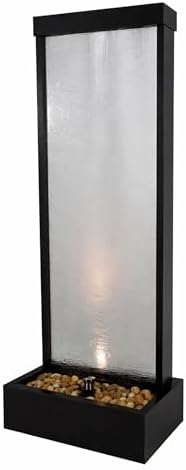 Alpine Corporation MLT170L 72" Waterfall Fountain with LED Light Cascading Textured Glass & Aluminum Floor Design, Indoor, Black by Unknown