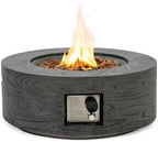 Lume Vale 28" Round Propane Fire Pit Table – 40,000 BTU Outdoor Fire Pit with Lid & Stone Finish, 2-in-1 Patio Heater & Dining Table, CSA Certified (Gray Wood Grain, Fire Pit) - Image 2