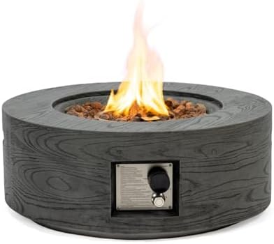 Lume Vale 28" Round Propane Fire Pit Table – 40,000 BTU Outdoor Fire Pit with Lid & Stone Finish, 2-in-1 Patio Heater & Dining Table, CSA Certified (Gray Wood Grain, Fire Pit) - Image 2