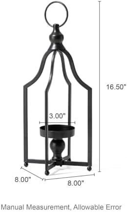 Glitzhome Modern Farmhouse Lantern Decor- Metal Candle Lanterns for Christmas- Decorative Lanterns for Living Room,Home,Indoor, Outdoor,Table,Fireplace Mantle Decor Black Small Set of 2 - Image 4
