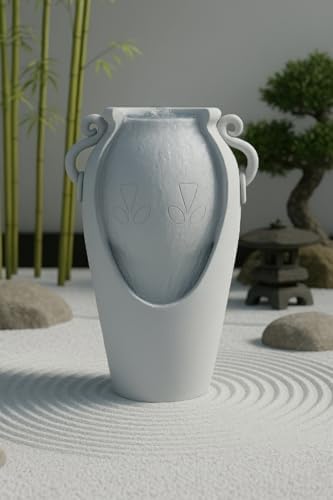 XBrand 34" Solar Pot Fountain, Amphora-Inspired Design, Outdoor Water Fountain, Polyresin, Gray - Image 3