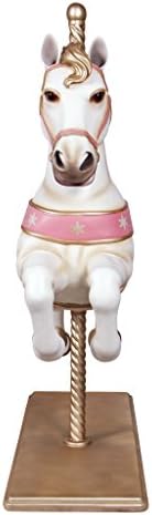 Design Toscano Carousel Horse Vintage-Style Merry Go Round Indoor Statue, Full-Size, 57 inches Tall, Fiberglass Cast Stone Resin, White & Pink Paint - Image 3