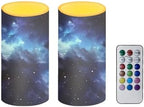 Starry Sky Flameless Candles with Remote Galaxy Outdoor Battery Operated Candles with Timer Flickering LED Elictric Pillar Lights for Outdoor Porch Wedding Home Decor Set of 2 by Merkmak