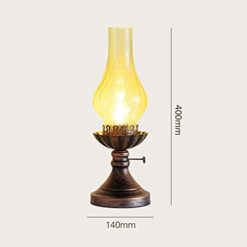 Vintage American Village Style Desk Light Industiral Table Llight with Glass Lampshade Old Style Kerosene Lamp Table Lamp Wrought Iron Metal Farmhouse Nightstand Lamps(Brown) - Image 3