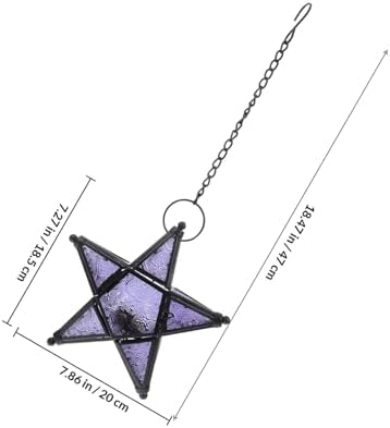 Xmas Star Glass Hanging Lantern Decorative Candle Holder Purple - Image 2