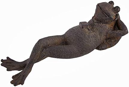 Bellaa Sleeping Frog Garden Statue - 8" Brown Stone Finish Outdoor Decorative Frog Figurine for Yard, Patio, Lawn & Home Decor - Image 2