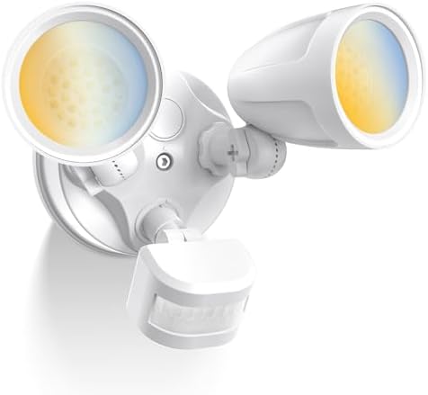 ALUSSO Motion Sensor Outdoor Lights Metal Heads, 30W 3600LM Flood Lights Outdoor 120V, 3 Modes Dusk to Dawn/Auto/On Time, 3000K 4000K 6500K Adjustable, Hardwired Security Light ETL Listed, White 1PC by ALUSSO