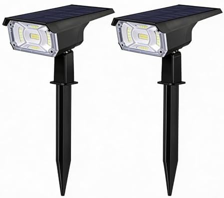 LEREKAM Solar Spot Lights with USB & Solar Charging, 40 LEDs IP65 Waterproof Landscape Lighting, Dark Sensing Auto On/Off Wall Mount or Ground Stake, 3 Brightness Modes for Yard Patio Pathway by LEREKAM