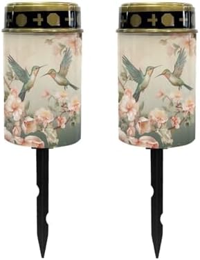 Poceacles Solar Lights - Outdoor Grave Lights for Cemetery Decoration, Hummingbird Flower Beige, Pack of 2 by Poceacles