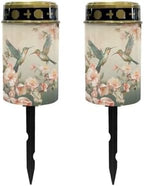 Poceacles Solar Lights - Outdoor Grave Lights for Cemetery Decoration, Hummingbird Flower Beige, Pack of 2 by Poceacles