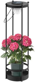 Outdoor Solar Floor Lamp with Plant Stand 2 in 1 Heavy-Duty Metal Flower Pot for Real/Fake Flowers, Adjustable Height, Waterproof Dusk to Dawn, Standing Light for Patio, Yard, Garden (35.5"H - 1Pack) - Image 2