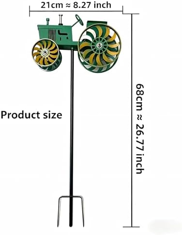 Green Tractor Wind Spinner Outdoor - Metal Windmill for Yard and Garden Decor - Kinetic Wind Sculptures & Spinners with Rotating Wheels and Sturdy Stake - Large Lawn Ornaments & Yard Art - Image 5