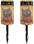 Poceacles Solar Lights Outdoor Waterproof Cemetery Solar Outdoor Candle Grave Decoration Votive Candles Blessed Lights for Loss of Loves One, Black Cat Autumn Leaf, Set of 2 by Poceacles