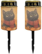 Poceacles Solar Lights Outdoor Waterproof Cemetery Solar Outdoor Candle Grave Decoration Votive Candles Blessed Lights for Loss of Loves One, Black Cat Autumn Leaf, Set of 2 by Poceacles