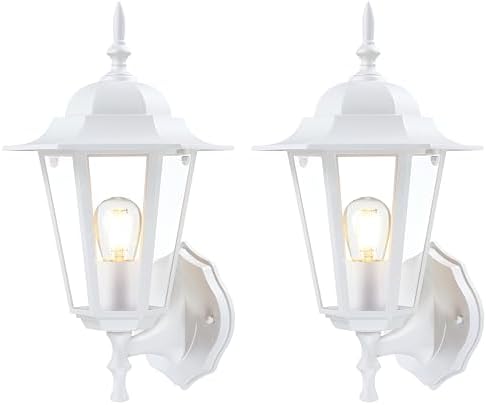 GRUENLICH Outdoor Wall Light Fixture, Antirust Aluminum Glass, White 2 Pack by GRUENLICH