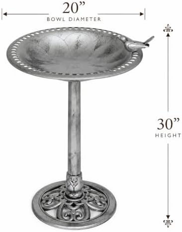 Backyard Expressions Outdoor Garden Bird Bath with Bird - Silver - Weather Resistant Polyresin - 30 Inch - Image 2