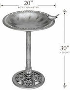 Backyard Expressions Outdoor Garden Bird Bath with Bird - Silver - Weather Resistant Polyresin - 30 Inch - Image 2