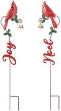 Glitzhome Set of 2 Metal Cardinal JOY & NOEL Yard Sign with Stake, 36"H Christmas Decorative Wall Hanging Decoration for Garden Home Lawn Pathway Walkway by Glitzhome