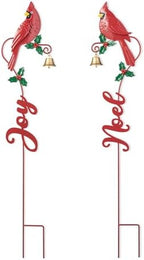 Glitzhome Set of 2 Metal Cardinal JOY & NOEL Yard Sign with Stake, 36"H Christmas Decorative Wall Hanging Decoration for Garden Home Lawn Pathway Walkway by Glitzhome