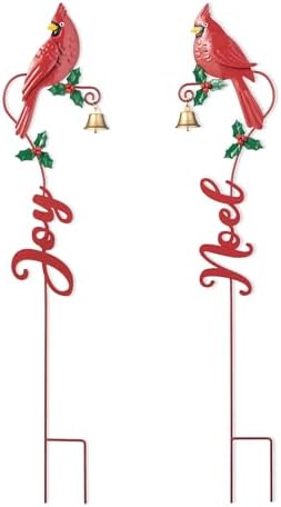 Glitzhome Set of 2 Metal Cardinal JOY & NOEL Yard Sign with Stake, 36"H Christmas Decorative Wall Hanging Decoration for Garden Home Lawn Pathway Walkway by Glitzhome