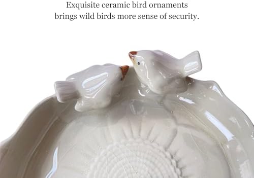 Ceramic Heavy Duty Ground Wild Bird Bath Bowl or Feeder for Outdoor Garden, Bowl Only (Beige (Glossy)) - Image 2