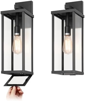 mirrea 18" Classic Outdoor Wall Sconce 1 Light in Matte Black Rectangular Metal Frame and Clear Glass Shade Waterproof Porch Light Patio Light Pack of 2 by mirrea