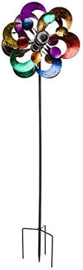 Plow & Hearth Solar Gala Wind Spinner - Enchanting 7ft Multicolor 4-Blade Wind Art | 24"x20.75"x84" | Integrated Solar Panels | LED Lights | Mesmerizing Garden Display by PlowHearth