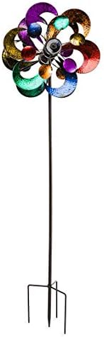 Plow & Hearth Solar Gala Wind Spinner - Enchanting 7ft Multicolor 4-Blade Wind Art | 24"x20.75"x84" | Integrated Solar Panels | LED Lights | Mesmerizing Garden Display by PlowHearth