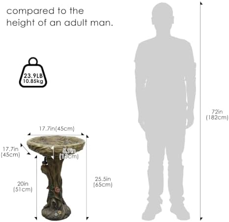 SKYFIRE 25.5” H Fibre Reinforced Concrete Bird Bath with Birds for Garden, Woodland Tree Trunk Decoration Outdoor Bird Bath，Pedestal Birdbaths for Outdoors, Garden, Patio, Lawn, Backyard - Image 6