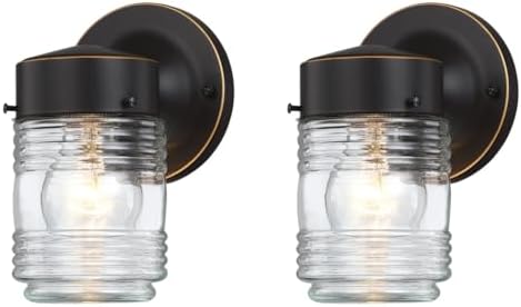 Oil Rubbed Bronze Outdoor Wall Lights for House, Jelly Jar Outside Light Fixture for Porch Patio Entryway, Anti-Rust Waterproof Wall Mount Exterior Sconce, E26 Base Bulb Not Included, 2 Pack by WISBEAMSmart