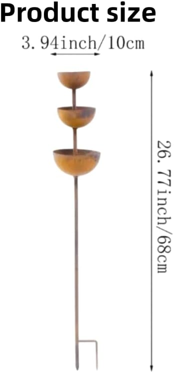 3-Tiered Cascading Rain Catcher Garden Stake, Rust Patina Metal Bird Bath with Water Bowls, 26.7 Inch Outdoor Garden Decor & Plant Support for Yard, Flower Beds & Patio - Image 5