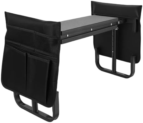 Luocute Garden Kneeler Seat, Heavy Duty Foldable Gardening Stool with 2 Tool Pouches and 10.6 Inch Wide Kneeling Pad, Adjustable Height for Women Men Seniors Gardening Camping Picnics (Black) by Unknown