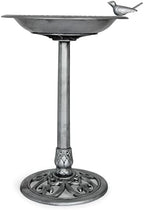 Backyard Expressions Outdoor Garden Bird Bath with Bird - Silver - Weather Resistant Polyresin - 30 Inch by BackyardExpressions