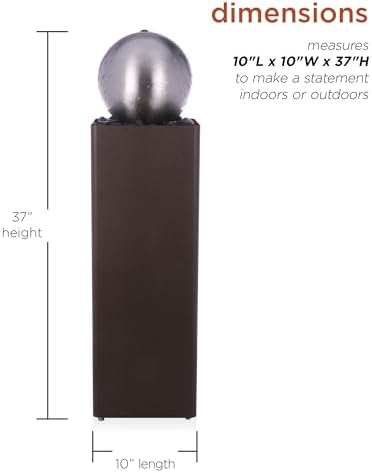 Alpine Corporation CPS188 Indoor Outdoor Modern Metal Orb Water Floor Fountain with River Rock Stone for Patio, Garden and Living Room, 37" H, Brown - Image 3