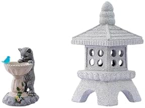 Nacome Bundle of Solar Cat Birdbath and 29CM Solar Pagoda by Nacome