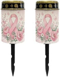 Poceacles Cemetery Candle Grave Lights Outdoor Waterproof Decoration Pathway Lights Garden Solar Candle for Garden Lawn Decor, Pink Ribbon Floral Butterfly, Set of 2 by Poceacles