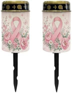 Poceacles Cemetery Candle Grave Lights Outdoor Waterproof Decoration Pathway Lights Garden Solar Candle for Garden Lawn Decor, Pink Ribbon Floral Butterfly, Set of 2 by Poceacles