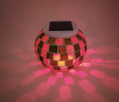 Solar Outdoor Table Lamp, Solar Powered Mosaic Glass Ball Garden Lights Waterproof Color Changing Mood Night Lights (L) - Image 3